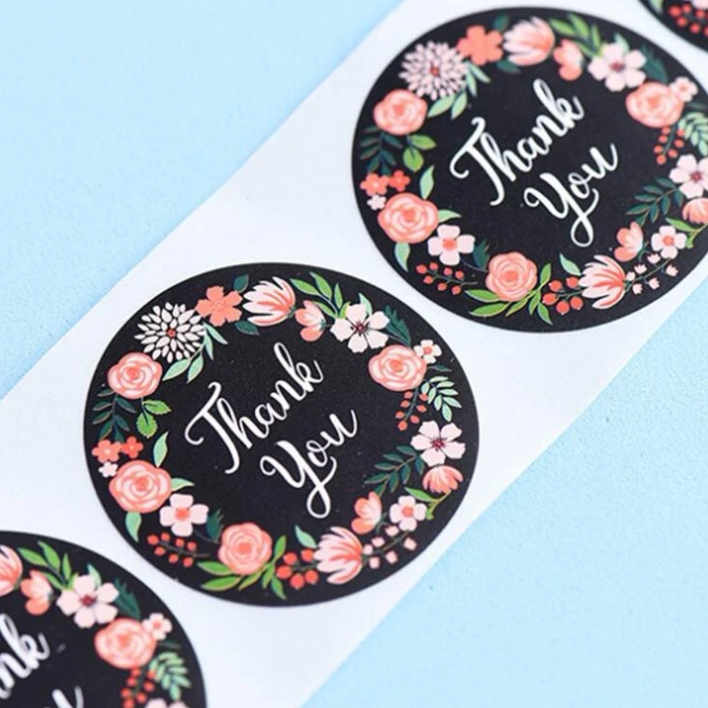 450 Thank You Flower Border Round Stickers - Picture 5 of 6